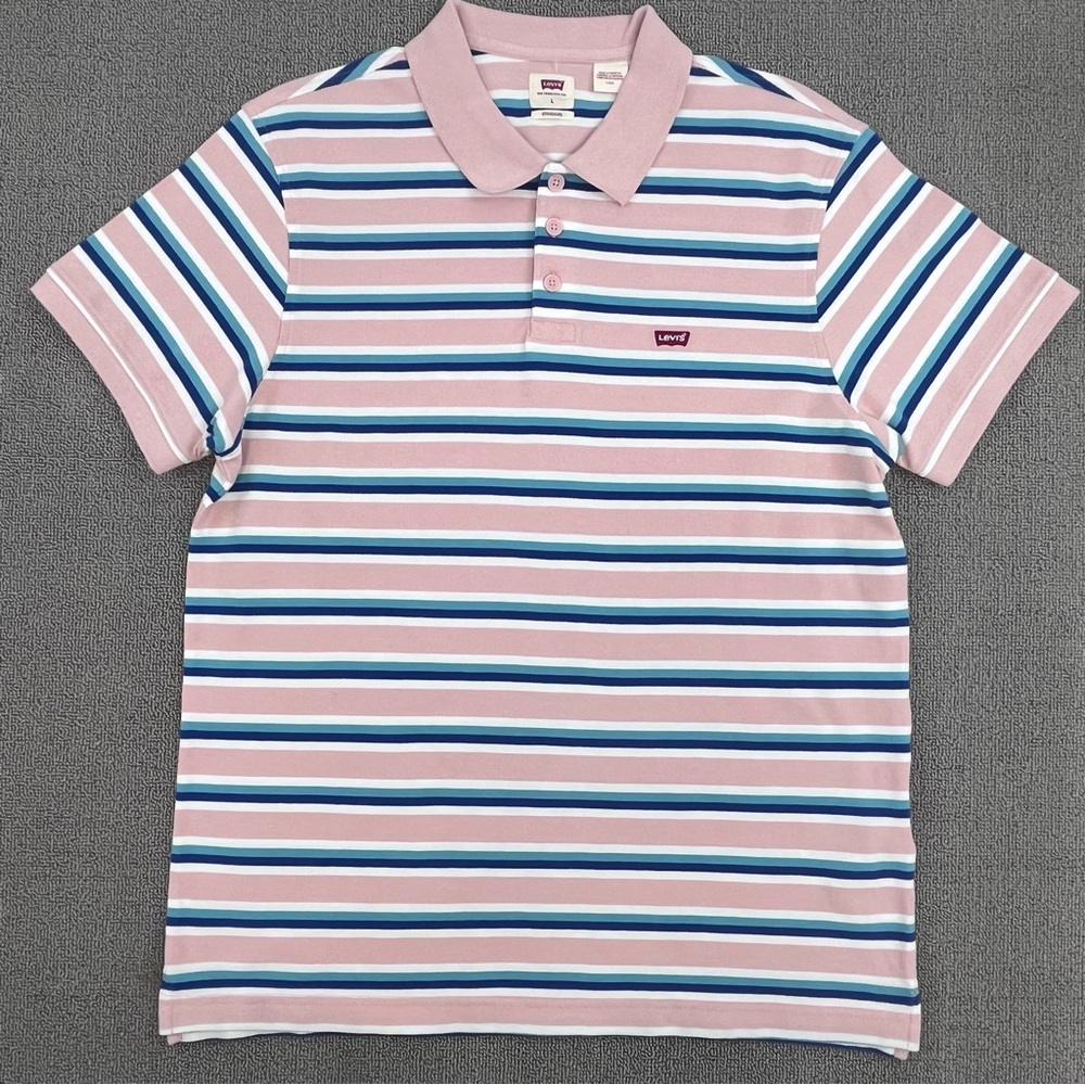 Levi's Shirt Adult Large Pink Blue Striped Polo Performance Golf Preppy Men